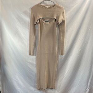 Chic Long Sleeve Beige Knit Dress